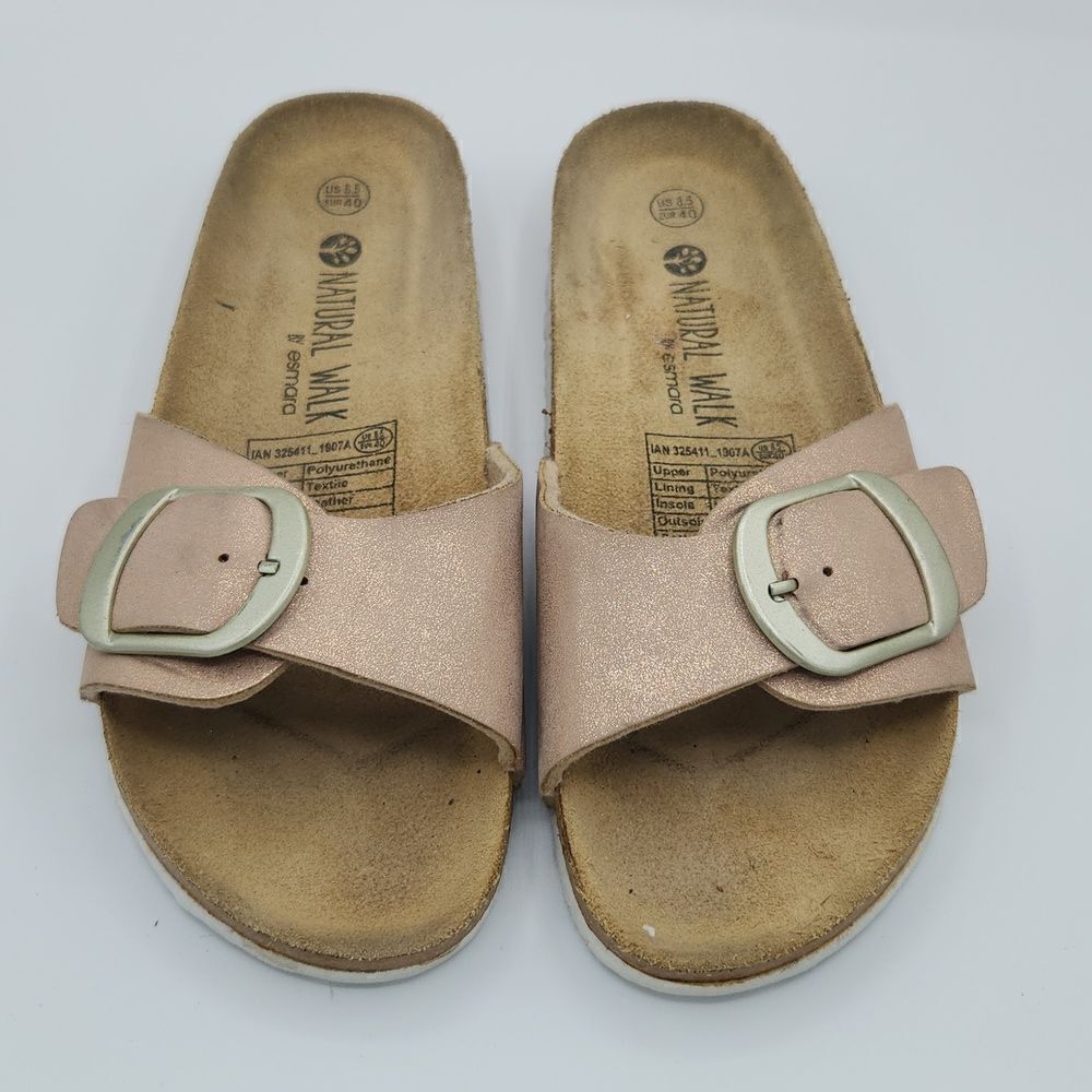 Natural Walk by Esmara Women’s 8.5 Gold Shimmery Slide Comfort Buckle Slipon
